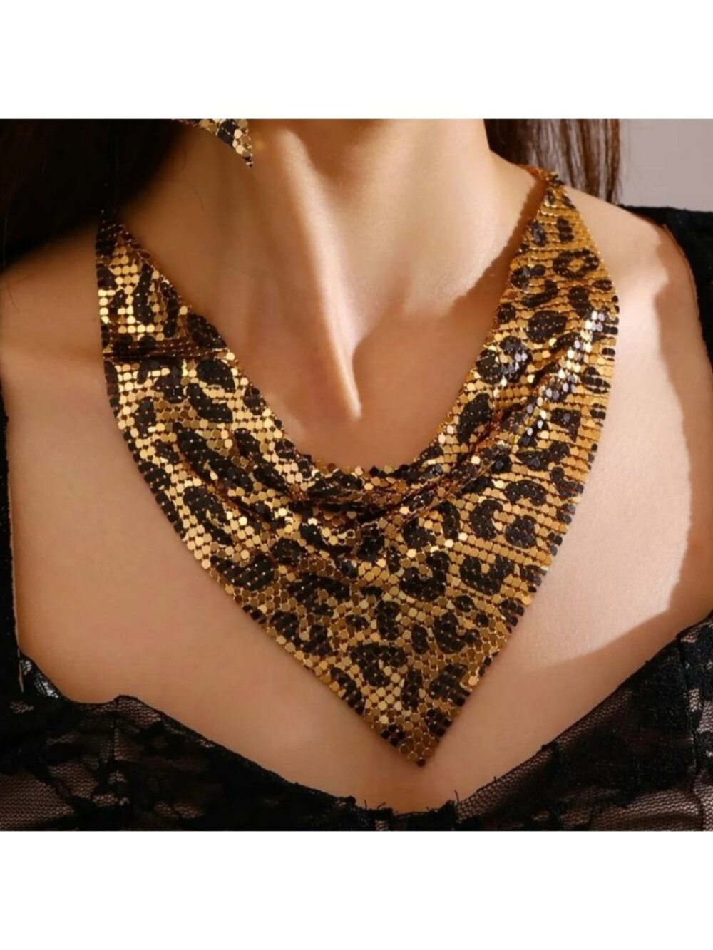 Anthropologie tiger design Gold and Black Mesh Scarf necklace